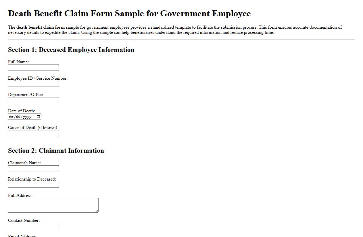 Death benefit claim form sample for government employee image preview