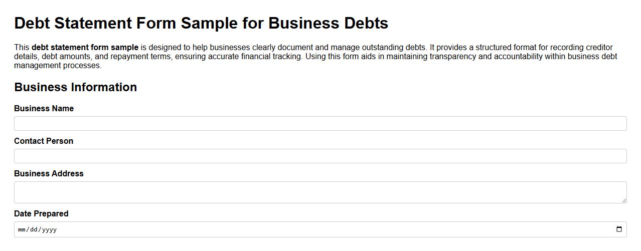 Debt statement form sample for business debts image preview