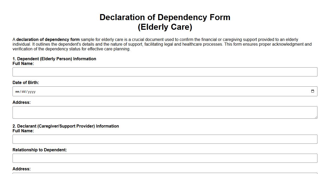 declaration of dependency form sample for elderly care image preview