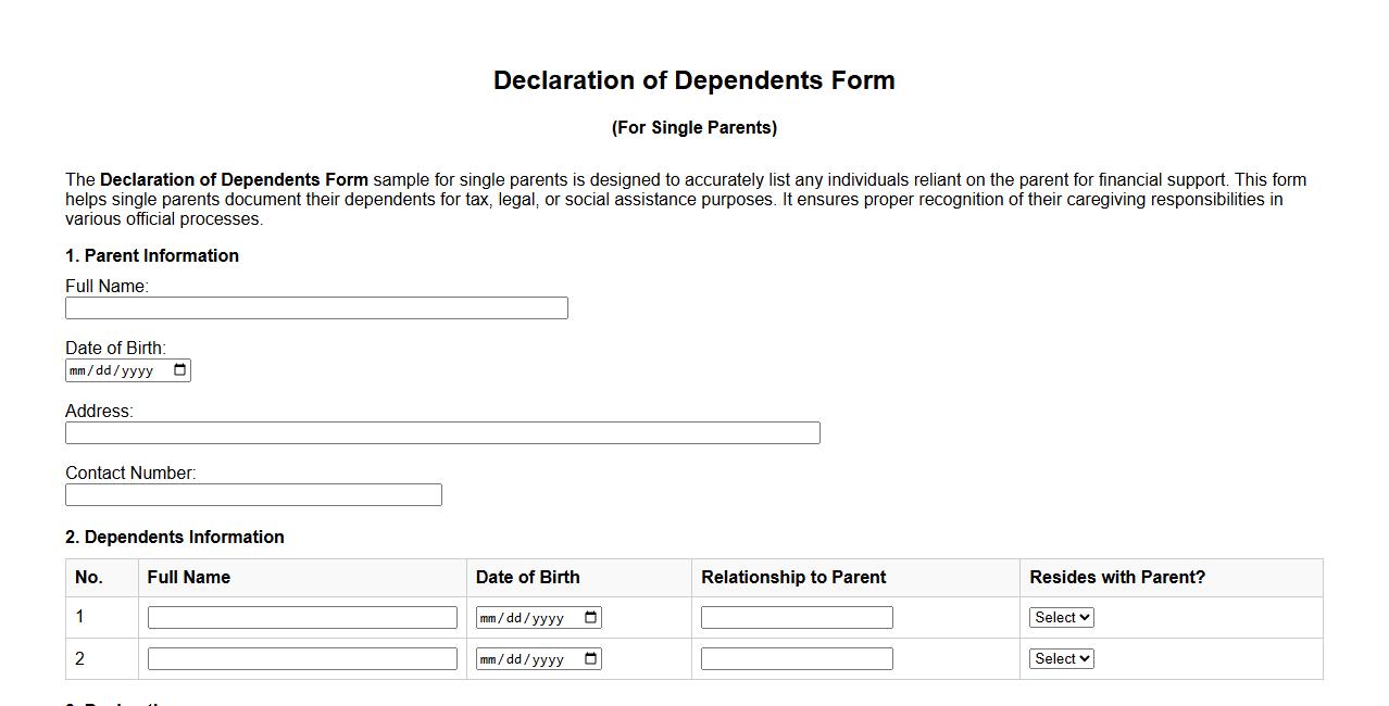 declaration of dependents form sample for single parents image preview