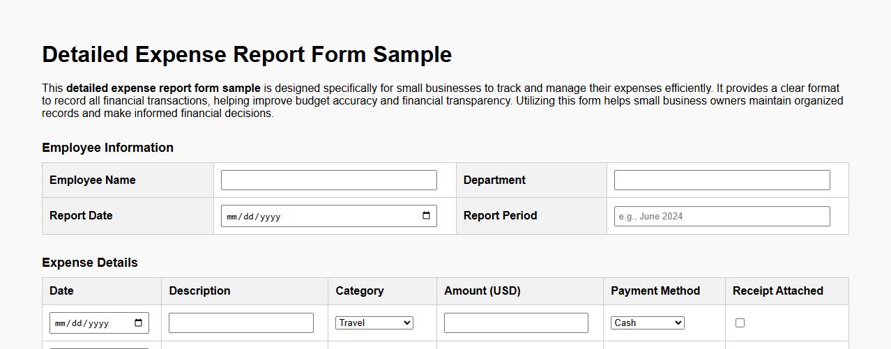 detailed expense report form sample for small business image preview