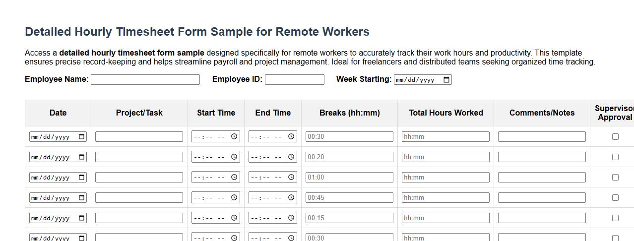 detailed hourly timesheet form sample for remote workers image preview