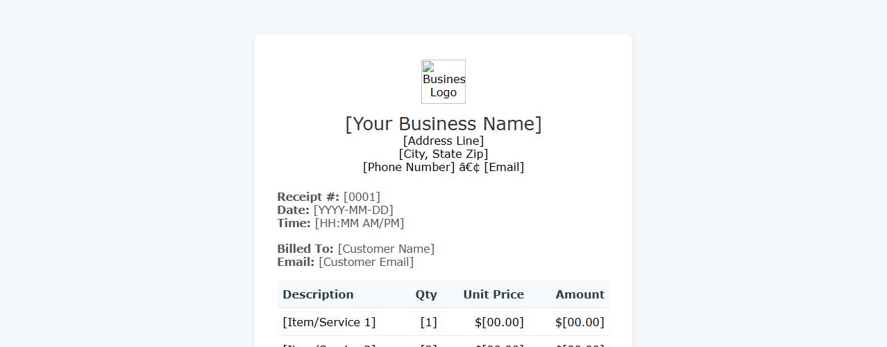 digital customer receipt template for small business image preview