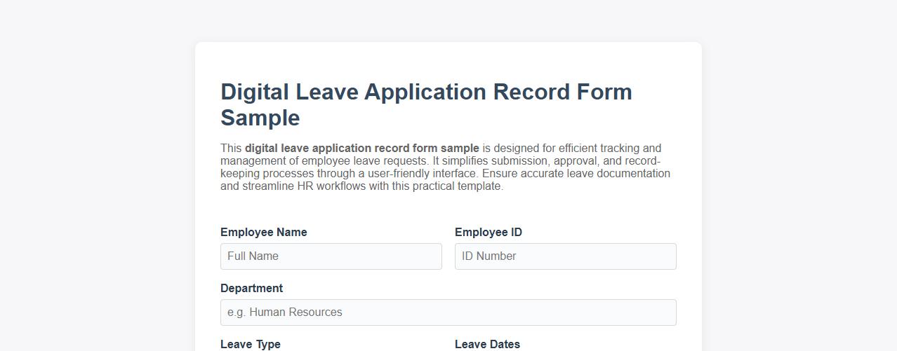 Digital leave application record form sample image preview