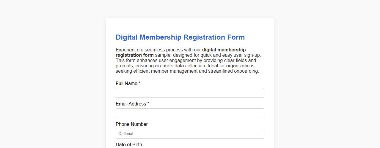 Digital membership registration form sample image preview