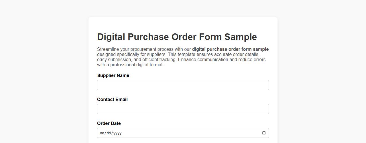 Digital purchase order form sample for suppliers image preview
