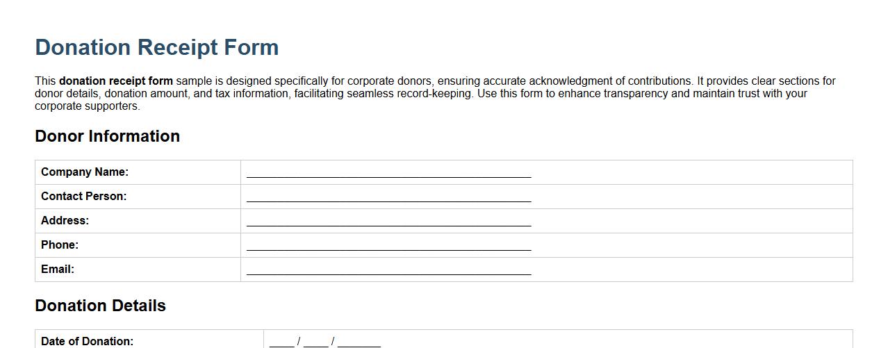 Donation receipt form sample for corporate donors image preview