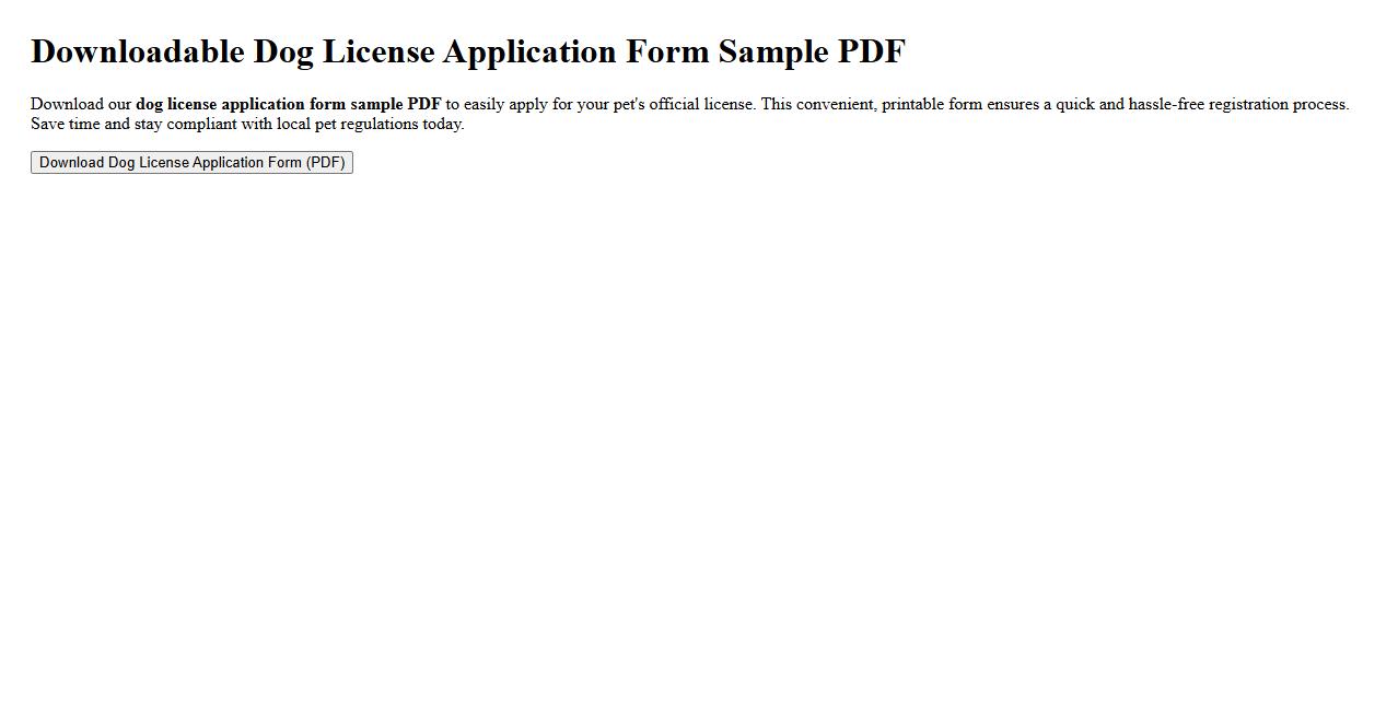 downloadable dog license application form sample PDF image preview