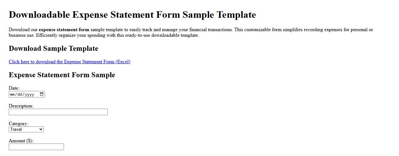 downloadable expense statement form sample template image preview