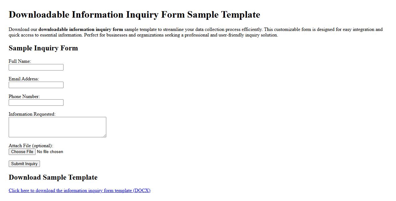 downloadable information inquiry form sample template image preview