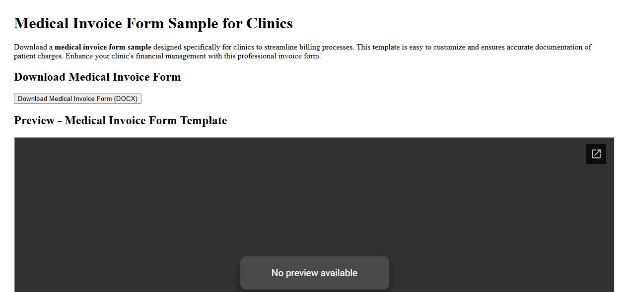 downloadable medical invoice form sample for clinics image preview