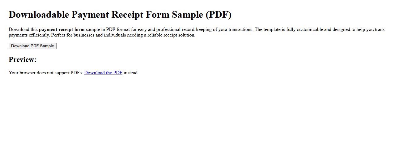 downloadable payment receipt form sample in PDF image preview