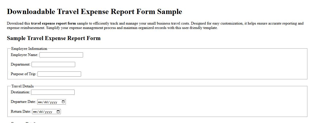 downloadable travel expense report form sample for small business image preview