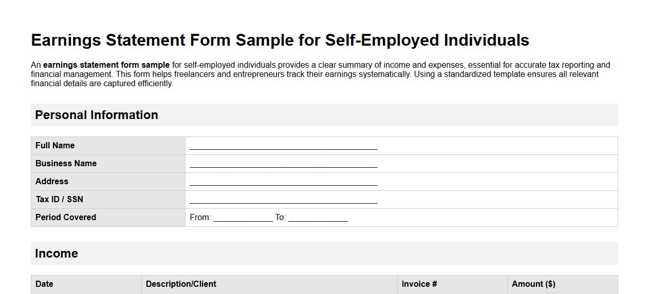 earnings statement form sample for self-employed image preview