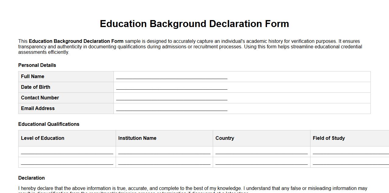 education background declaration form sample image preview