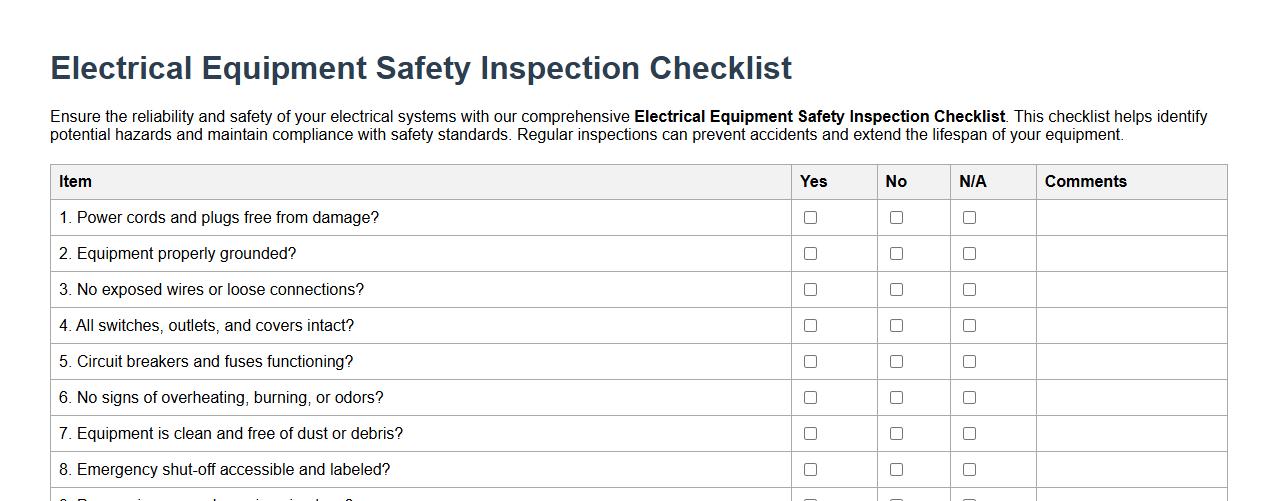 Electrical equipment safety inspection checklist image preview
