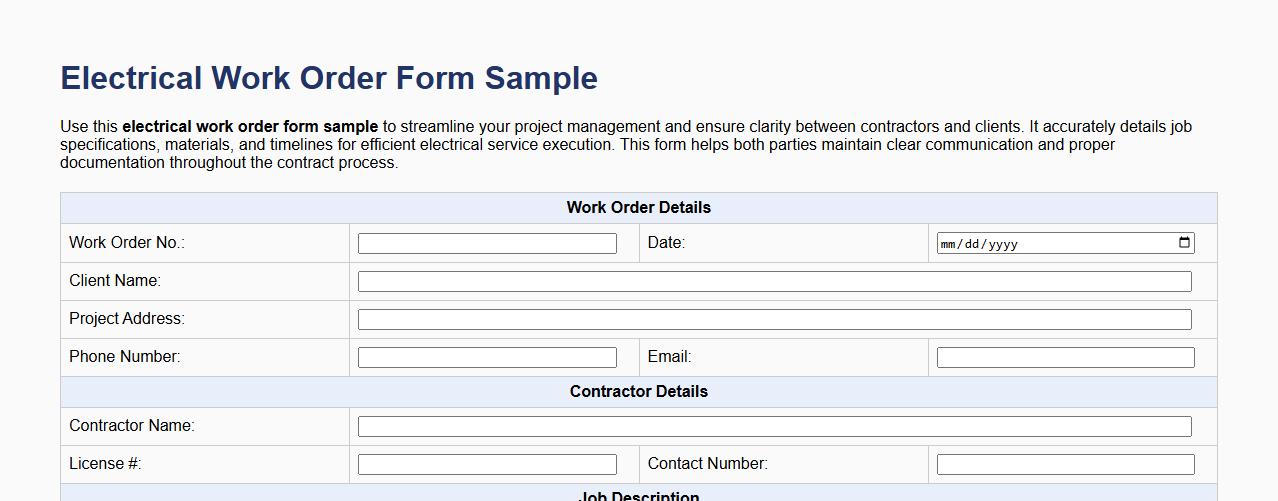 electrical work order form sample for contractors image preview