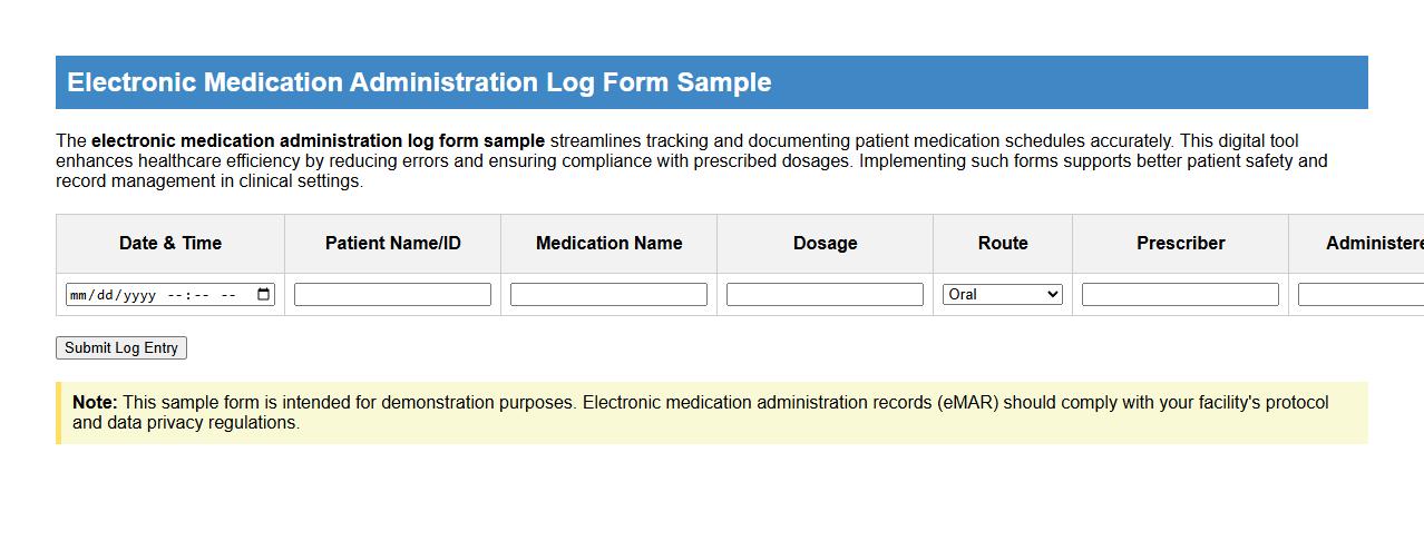 electronic medication administration log form sample image preview