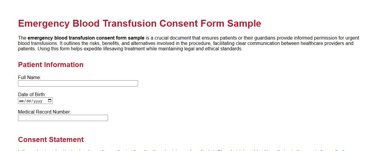 emergency blood transfusion consent form sample image preview