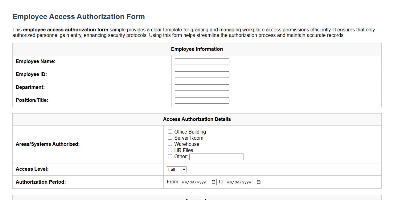 employee access authorization form sample image preview