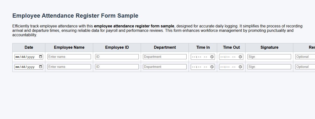 employee attendance register form sample image preview