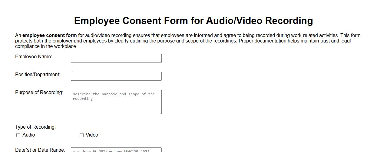 Employee consent form sample for audio/video recording image preview