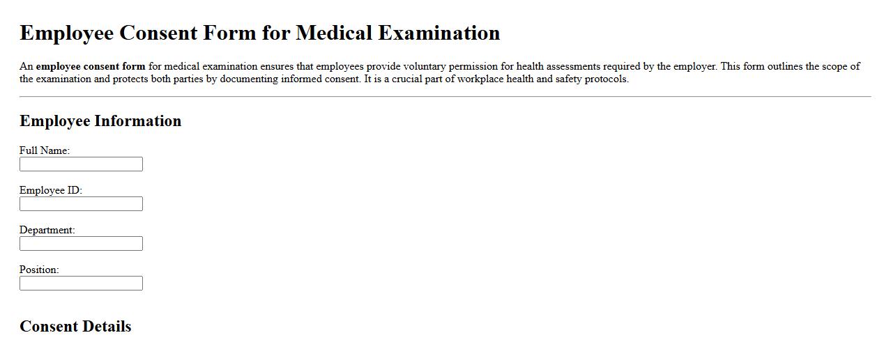 Employee consent form sample for medical examination image preview