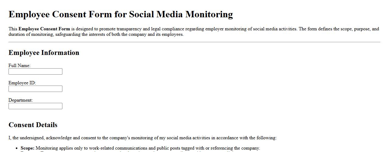Employee consent form sample for social media monitoring image preview