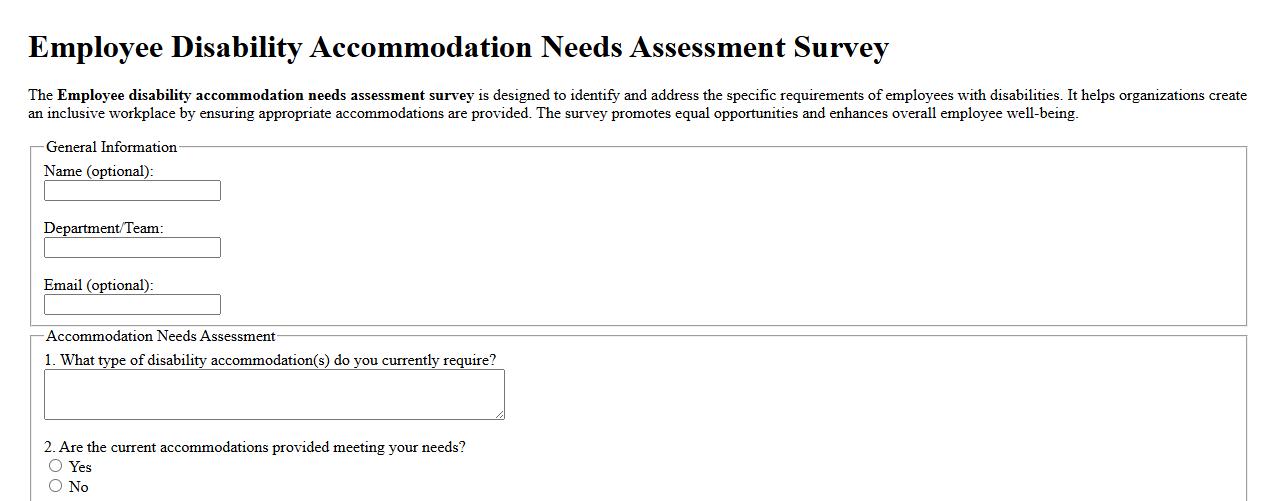 Employee disability accommodation needs assessment survey image preview