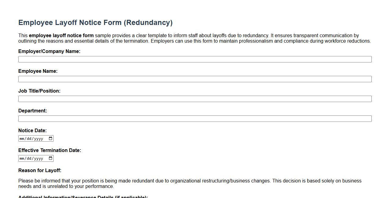 Employee layoff notice form sample due to redundancy image preview