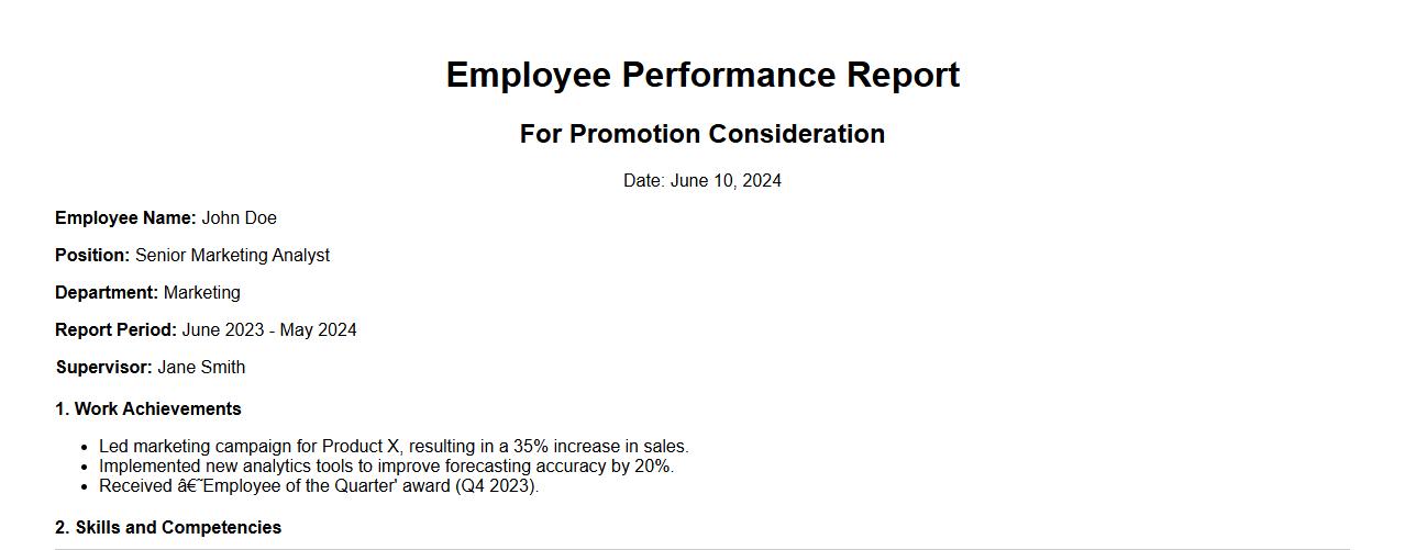 employee performance report for promotion consideration image preview