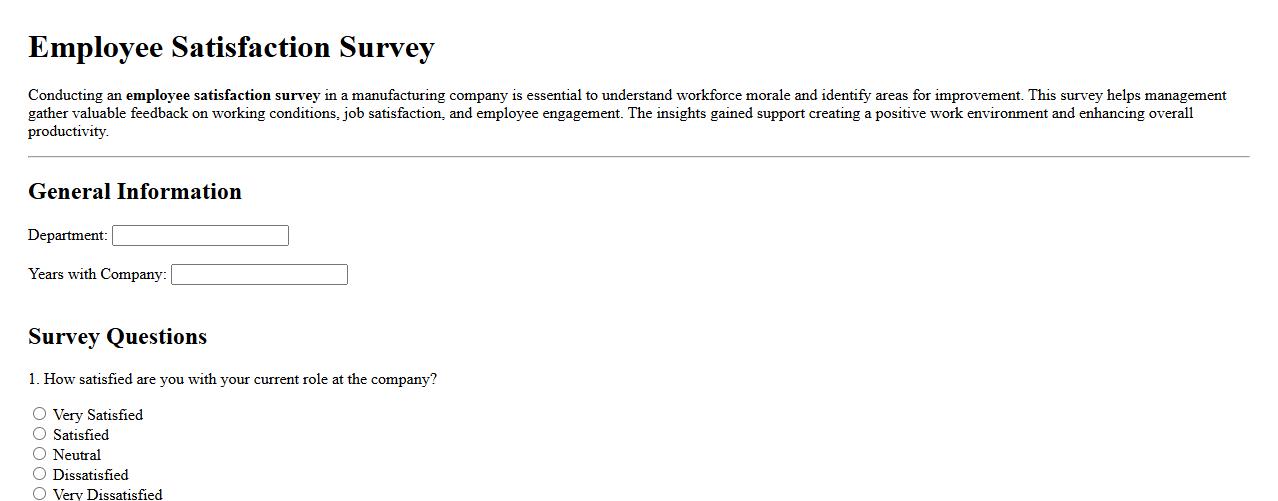 Employee satisfaction survey for manufacturing company image preview
