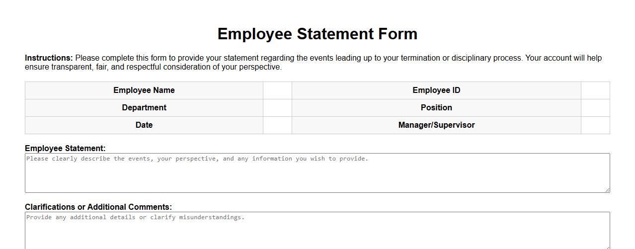 Employee statement form sample in employee termination process image preview