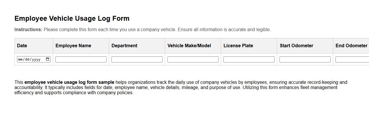 employee vehicle usage log form sample image preview