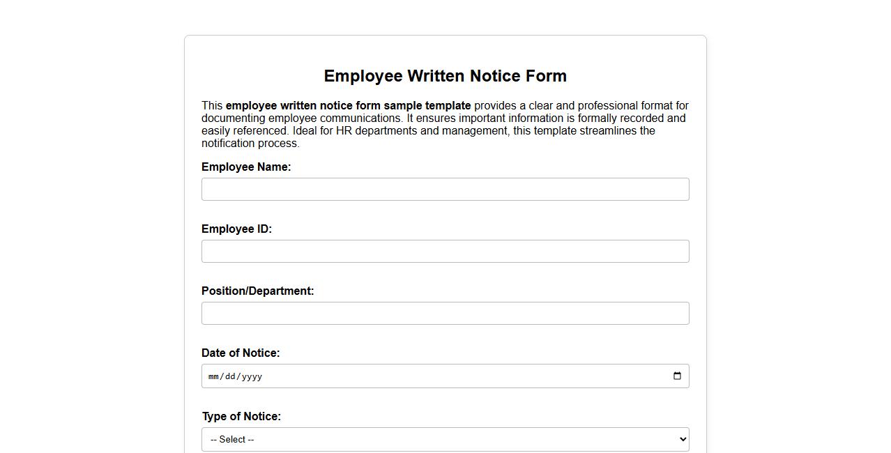 employee written notice form sample template image preview