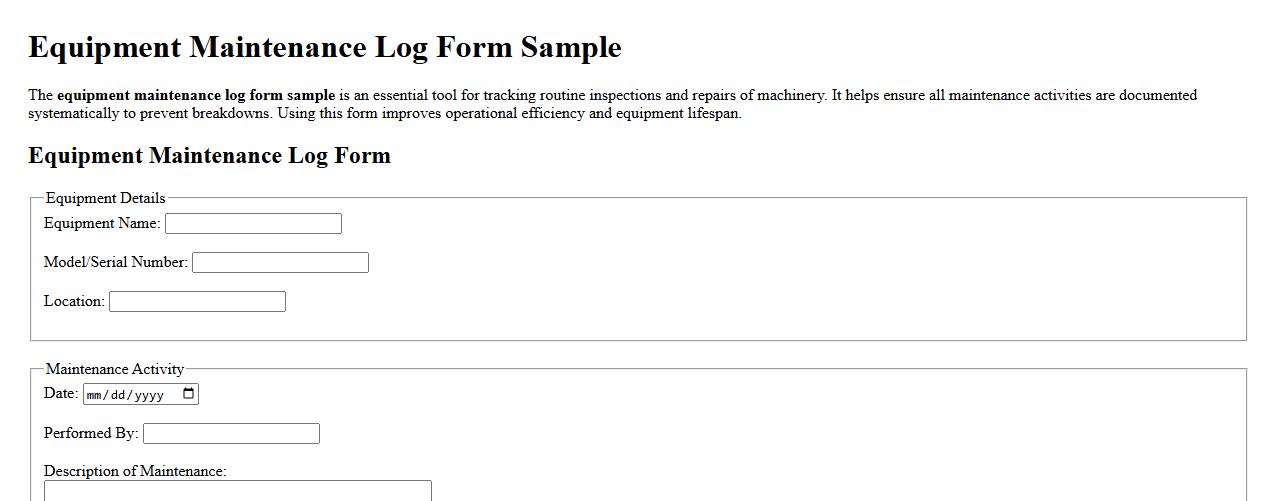 equipment maintenance log form sample image preview