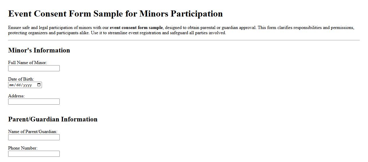 Event consent form sample for minors participation image preview