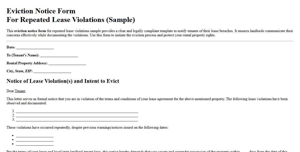 eviction notice form for repeated lease violations sample image preview