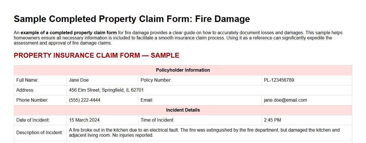 example of completed property claim form for fire damage image preview