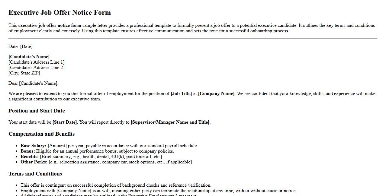 executive job offer notice form sample letter image preview