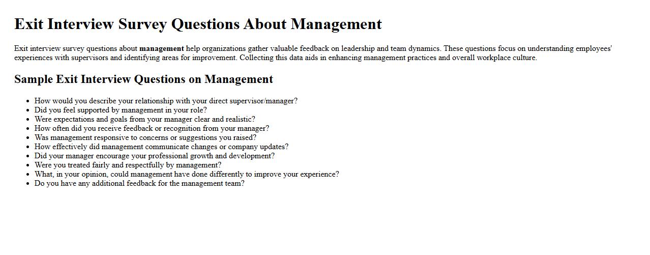 exit interview survey questions about management image preview