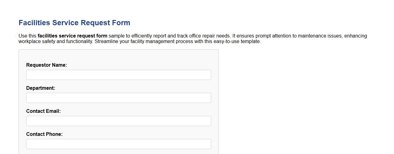 Facilities service request form sample for office repairs image preview