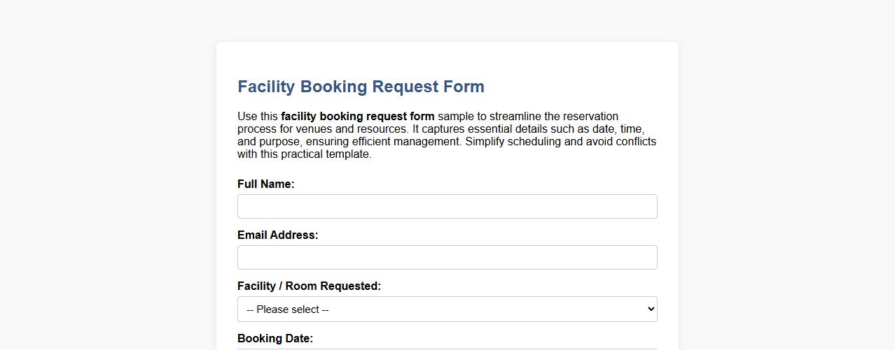 Facility booking request form sample image preview