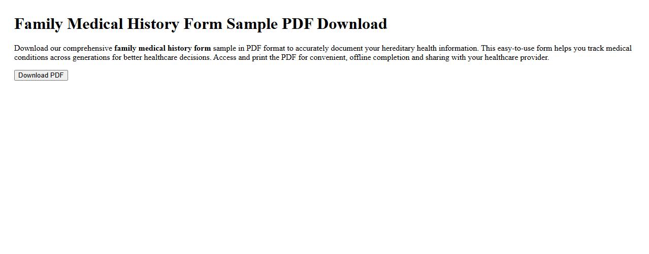 family medical history form sample PDF download image preview