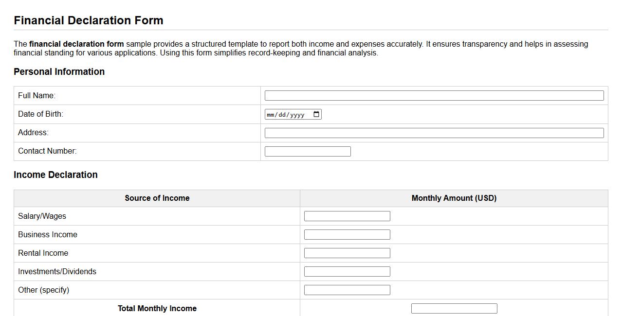 financial declaration form sample including income and expenses image preview