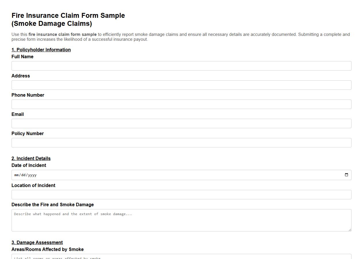 fire insurance claim form sample for smoke damage claims image preview