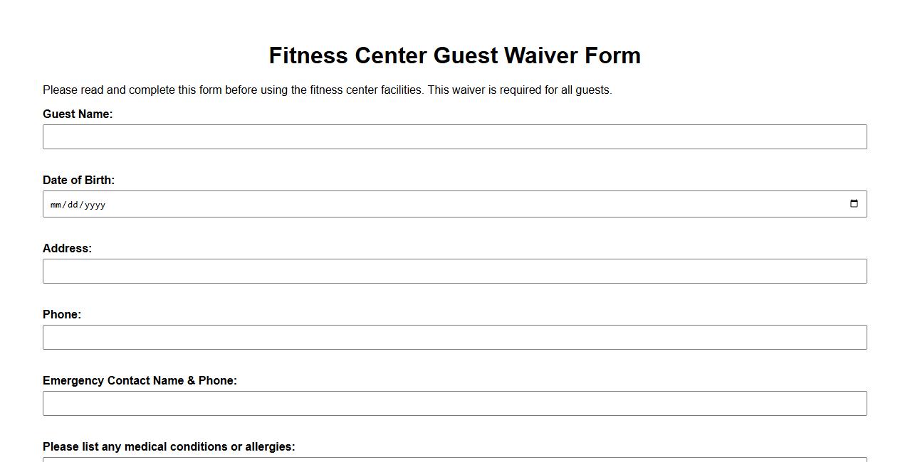 fitness center guest waiver form sample image preview
