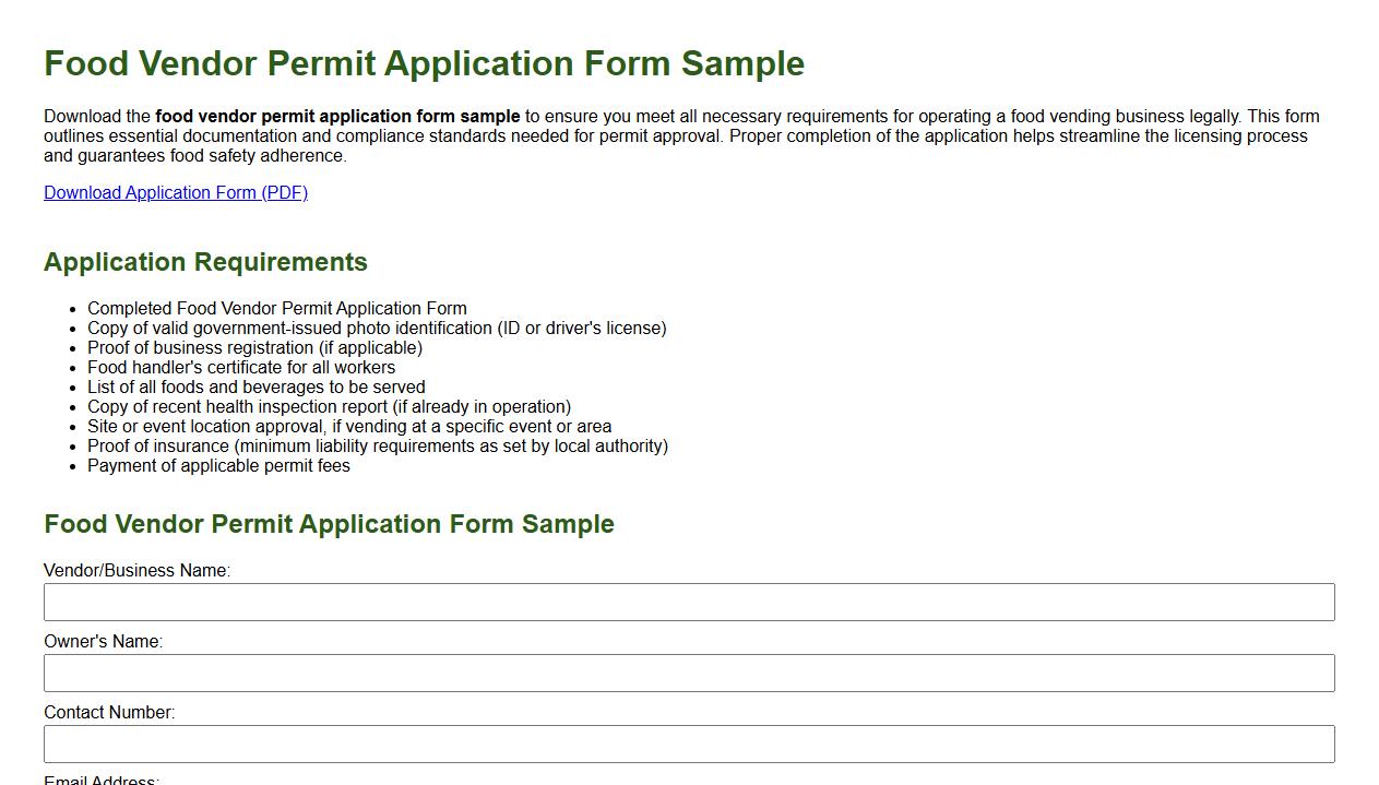 food vendor permit application form sample with requirements image preview