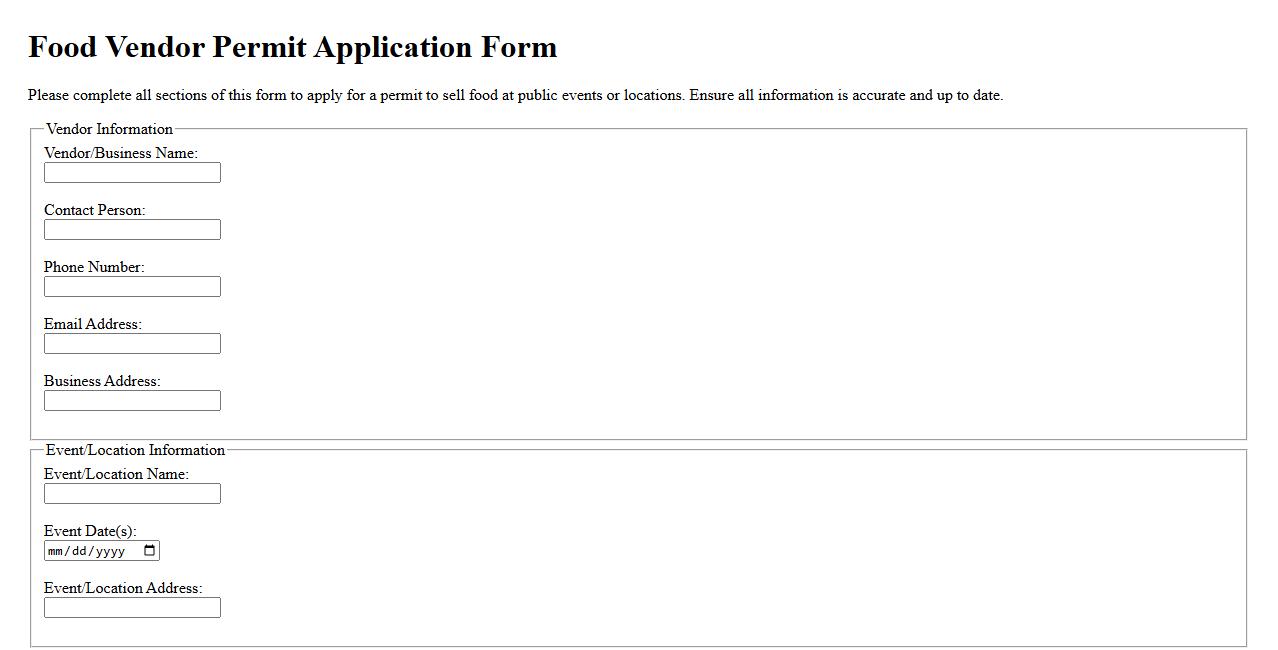 food vendor permit application form sample image preview