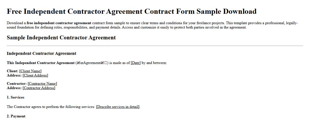 free independent contractor agreement contract form sample download image preview